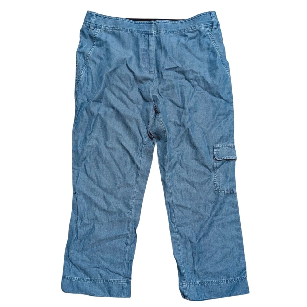 Charter Club Womens 10 Chambray Crop Pants Jeans Tencel Cargo Capri NWT